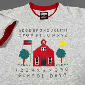 Vintage 90s School Days Teacher T Shirt Youth Kids M Gray Ringer Schoolhouse USA